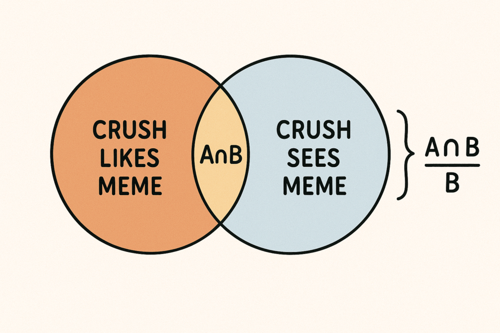 conditional probability: crush vs meme venn diagram