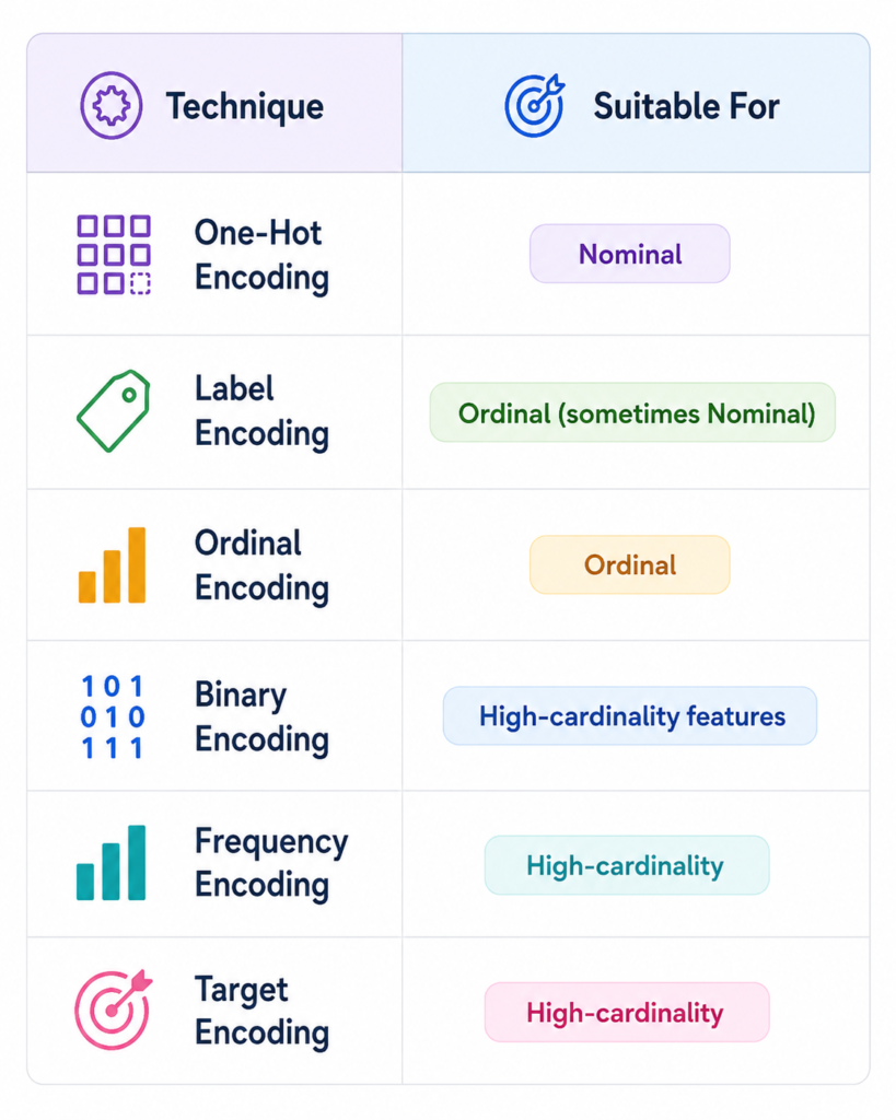 encoding in machine learning usage table